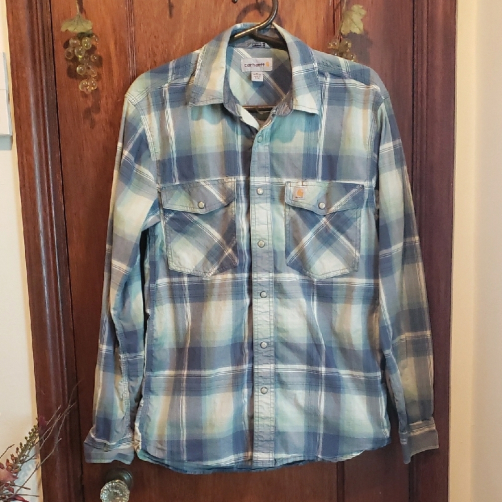 Carhartt Relaxed Fit Blue Plaid Shirt Size Small